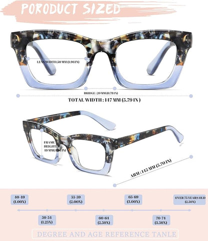 Hubeye Oprah Style Reading Glasses for Women Men Blue Light Blocking Computer Square Readers with Spring Hinge