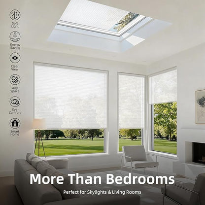 ZSTARR Motorized Skylight Shades Blackout Cellular Honeycomb Electric Blinds with Solar Panel Cordless Rechargeable with Remote for Roof and Slanted Windows Custom Size (Sheer White Metal)
