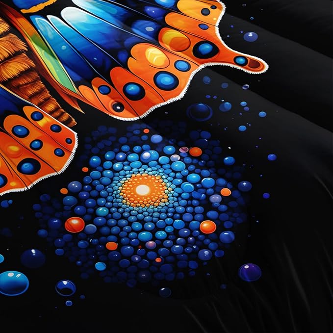 Gothic Butterfly Bedding Set Twin Size,Colorful Granular Ball Printed Bedding Comforter Sets,Insect Themed Comforter Set for Kids Girls Boys,Aesthetic Bedding Sets with 2 Pillowcases.