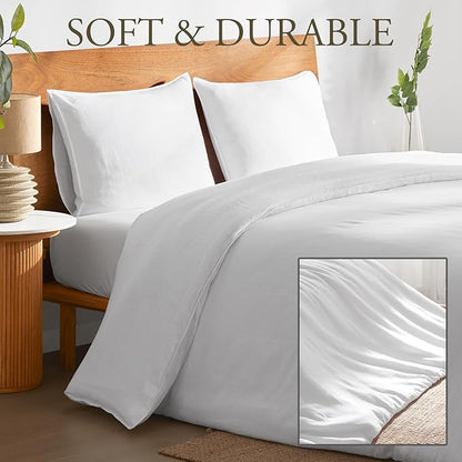 DAPU 100% Linen Duvet Cover Full 3PCs, Pure Natural French Flax Linen Duvet Cover King 80"x90" with Multiple Corner Ties and Zipper Closure, Soft Breathable Durable for Hot Sleepers (White, Full)