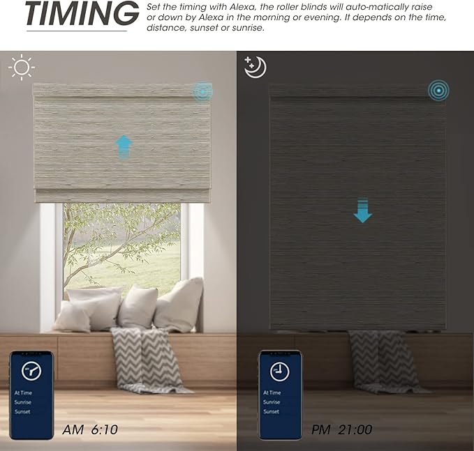SmartWings Motorized Natural Woven Wood Shades for Windows Work with Matter Homekit Z-Wave Alexa Google, 50%/70%/100% Blackout Electric Auto Roman Shades Cordless Remote Control Customized, Linen 004