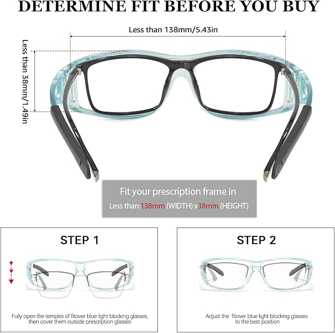 LVIOE Fit Over Blue Light Blocking Glasses and Computer Eyewear- Wear Over Prescription Glasses/Reading Glasses/RX Glasses