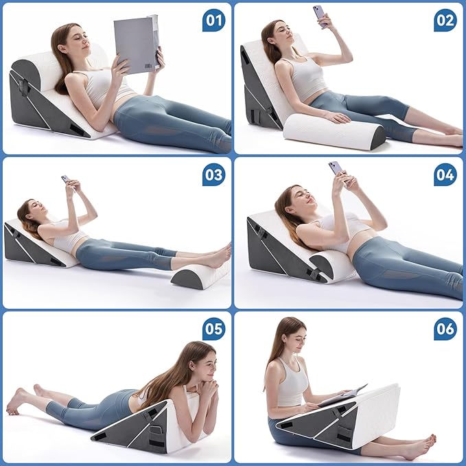 Wedge Pillow Set for After Surgery, 3 PCS Bed Wedge Pillow for Sleeping, Memory Foam Orthopedic Back Pillow for Pain Relief and Acid Reflux, Adjustable Post Surgery Pillow Grey