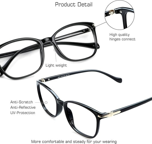 VisionGlobal Blue Light Blocking Glasses for Women/Men, Anti Eyestrain, Computer Reading, TV Glasses, Stylish Square Frame, Anti Glare(Black,No Magnification)