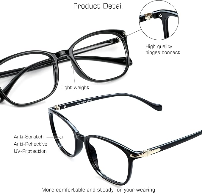 VisionGlobal Blue Light Blocking Glasses for Women/Men, Anti Eyestrain, Computer Reading, TV Glasses, Stylish Square Frame, Anti Glare(Black,+3.75 Magnification)