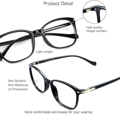 VisionGlobal Blue Light Blocking Glasses for Women/Men, Anti Eyestrain, Computer Reading, TV Glasses, Stylish Square Frame, Anti Glare(Black,+1.50 Magnification)