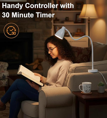 BOHON Reading Lights for Books in Bed, 5 Color 10 Brightness, Without Install Bedside Lamp, Half Hour Auto-Off Timer, Flexible Neck Wall Lamps for Bedroom Headboard Office Home (White)
