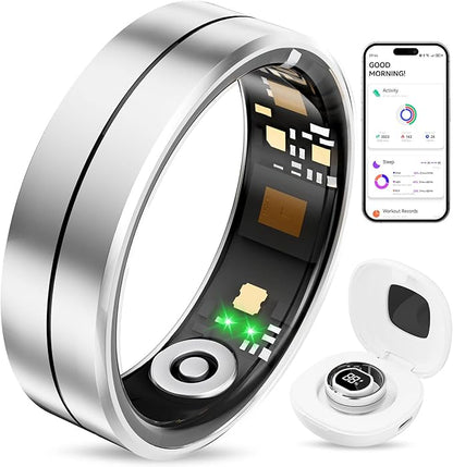 Fvtga Smart Ring for Women Men - Fitness Health Tracker with Sleep Monitoring Heart Rate and Activity Tracking,Blood Oxygen Monitor IP68 Waterproof No Subscription Fee iOS Android Compatible(Silver9)