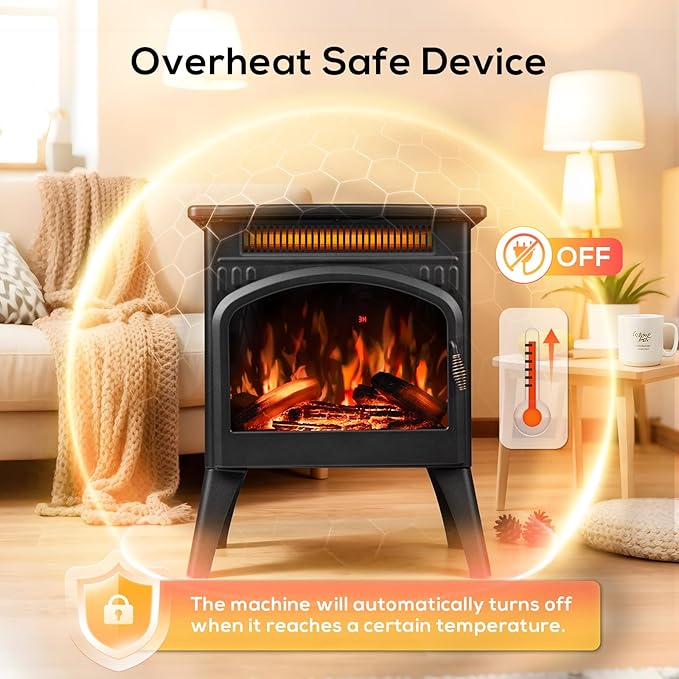 ZAFRO 21" Freestanding Electric Fireplace with Remote, Fireplace Space Heater with Adjustable Flame Color and Brightness, Thermostat/Sleep Mode/Overheat Protection for Bedroom, Living Room(Black)
