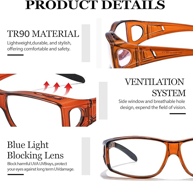 LVIOE Fit Over Blue Light Blocking Glasses and Computer Eyewear- Wear Over Prescription Glasses/Reading Glasses/RX Glasses