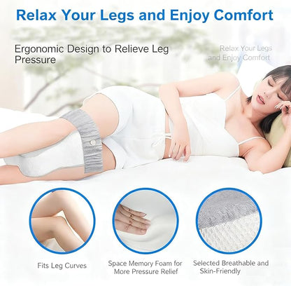 Knee Pillow for Side Sleepers, Large Comfortable Memory Foam Leg Pillow for Side Sleeping, Adjustable Strap, Pillow Sleeping Between Legs Aligns Spine (White)