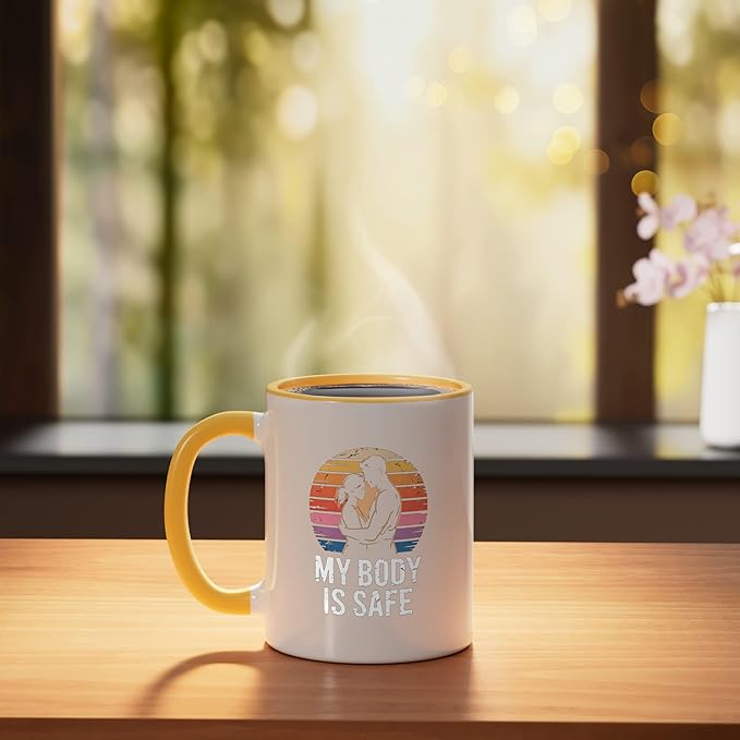 Breathing Relaxation Stress Relief Vagus Nerve Stimulation Ceramic Mug, Yellow/White