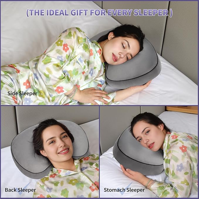 Curved Ear Piercing Pillow - Orthopedic Donut Design with 3.5" Ear Hole Relief, Gray Velvet Side Sleeper Support for Healing Piercings