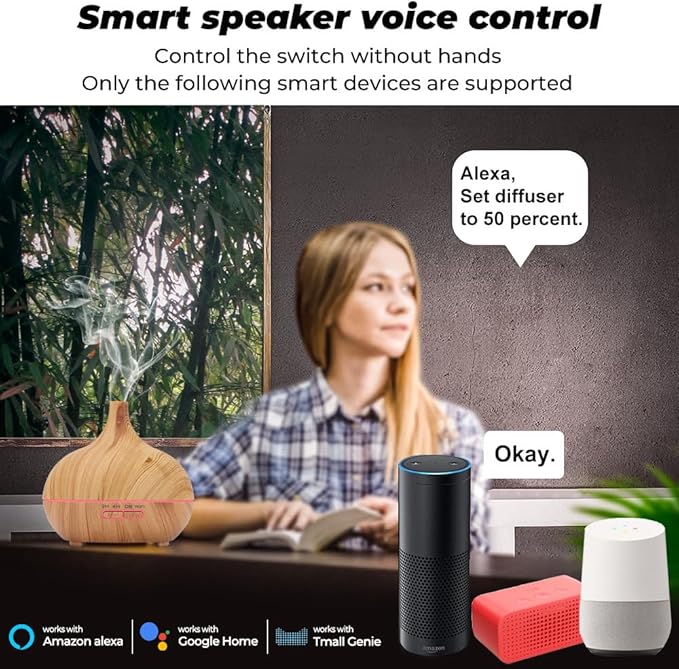 WiFi+Bluetooth Smart Essential Oil Diffuser Compatible with Alexa, Ultrasonic Aromatherapy Diffuser & Mist Humidifier with Voice & APP Remote Control, Schedule & Timer,RGB Light (EU)