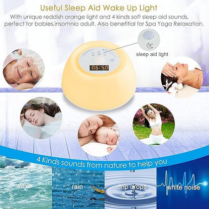 Alarm Clock Wake Up Light, Smart Home LED Bed Head Colorful Simulated Sunrise Nature Ambient Help to Sleep Dimmable Night Table