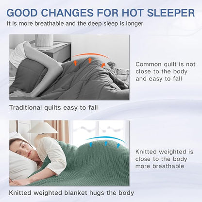 Guohaoi Knitted Weighted Blanket for Adults (Haze Green 60"x80" 12lbs) No Beads Cooling Throw Blanket for Hot Sleepers, Home Decor Breathable Chunky Knit Heavy Blanket Use on Queen/King Size Bed
