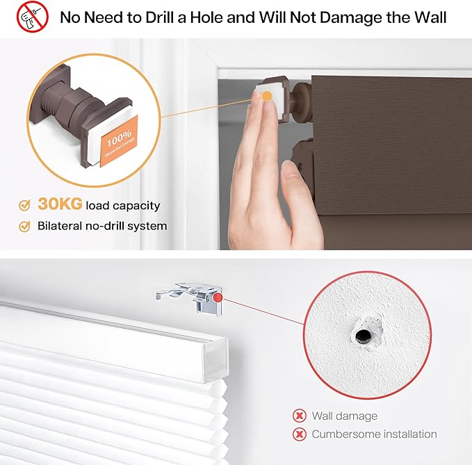 LazBlinds No Drill Blinds for Indoor Windows, Blackout Roller Shades, Cordless Window Blackout Blinds, Thermal Insulated Fabric UV Protection for Home and Office, 22.5" W x 48" H, Dark Coffee