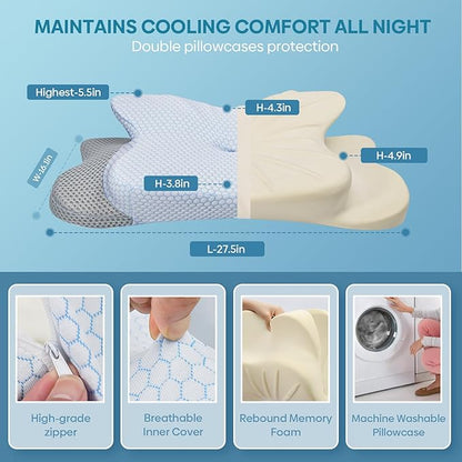 Cervical Pillow for Neck & Shoulder Pain Relief Sleeping - Ergonomic Contour Pillows - Memory Foam Pillow for Side, Back & Stomach Sleepers