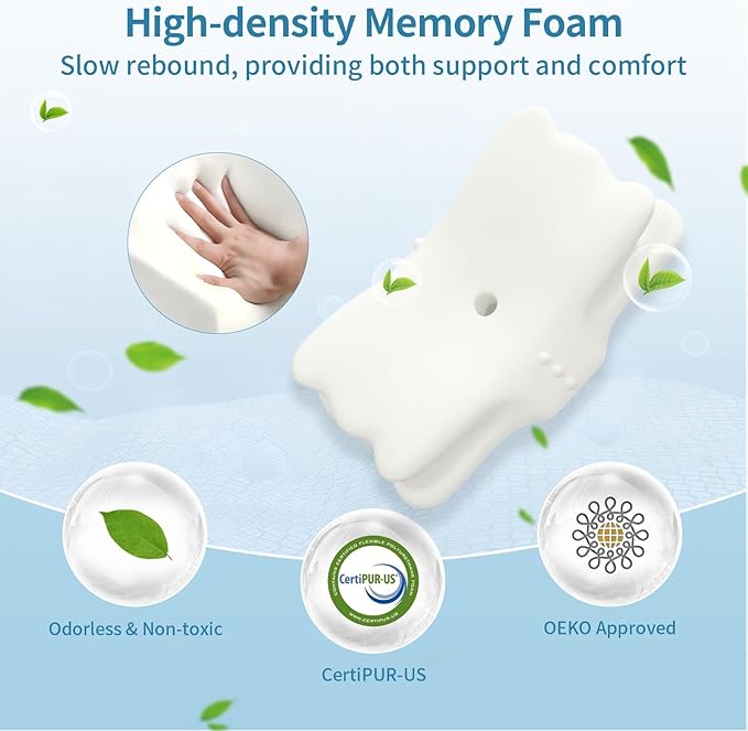 Cervical Neck Pillow for Sleeping - Ergonomic Pillow for Neck Pain Relief - Memory Foam Pillows with Cooling Pillowcase, Orthopedic Contour Neck Support Pillow for Side, Back and Stomach Sleepers