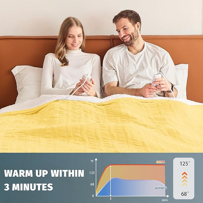 Heated Electric Blanket Queen Size - 84" x 90" Heating Blanket with Dual Control, 10 Heating Levels & 8 Hours Auto Off, Soft Warm Flannel Blanket, Christmas Birthday Gifts for Senior Grandma