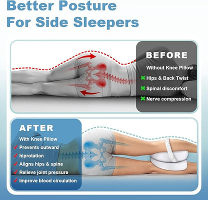 Knee Pillow for Side Sleepers, Leg Pillow for Sleeping, Knee Pillow with Strap, Alignment Pillow Between Legs, Suitable for Relieving Leg, Back & Knee Pain, Machine Washable (White)