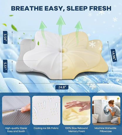 DONAMA Cervical Pillow for Neck and Shoulder,Contour Memory Foam Pillow,Ergonomic Neck Support Pillow for Side Back Stomach Sleepers with Pillowcase