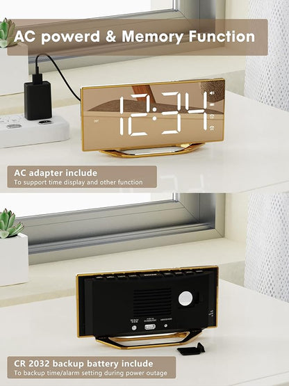 Loud Alarm Clock for Heavy Sleeper, 2 Alarms Big Display Clock with Bed Shaker for Hard of Hearing Deaf,Plug in Bedroom Mirror Clock,Phone Charger,Dimmer,Simple Digital Clock for Senior Adult Teen Kid