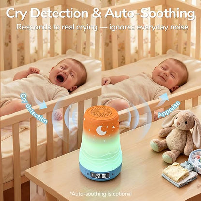 Mewaii White Noise Sound Machine Baby & Adult with Night Light | AI Cry Detection, App Remote Control, 100 Soothing Sounds, Sleep Routine Builder, 360° RGB Kids Nursery Baby Essentials Shower Gift