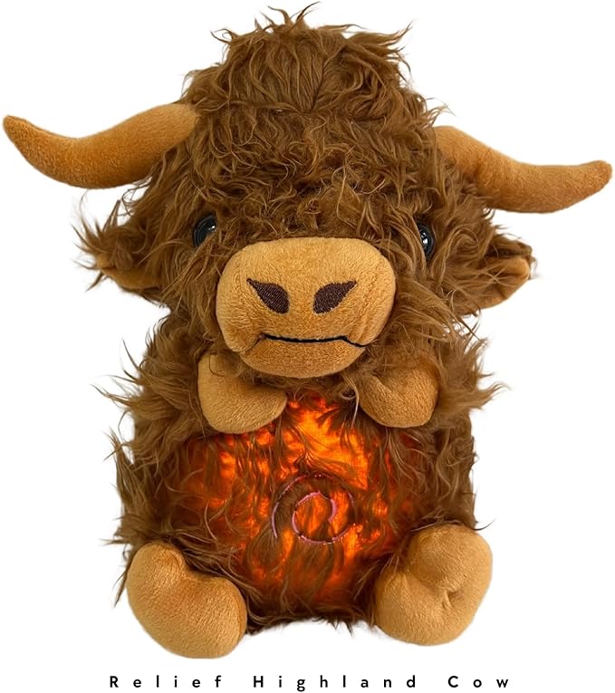 Anxiety Relief Koala Highland Cow, Breathing Teddy Anxiety Bear with Calming Music, Lights, Sleeping Otter Plush, Soothing Highland Cow for Adults & Kids, Stress Relief Stuffed Animal