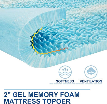SINWEEK 2 Inch Mattress Topper 5-Zone Memory Foam Mattress Topper Pressure Relieve Soft Mattress Pad, CertiPUR-US Certified, Full Size Blue