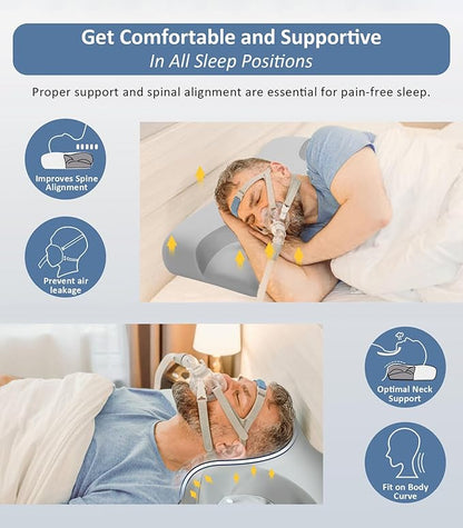 CPAP Pillow for Side Sleeping Relief Neck Shoulder Pain: Neck Support Pillow Reduce Air Leak/Mask Pressure-Memory Foam Pillow with Cooling Pillowcase for Side Back Stomach Sleepers for a Better Sleep