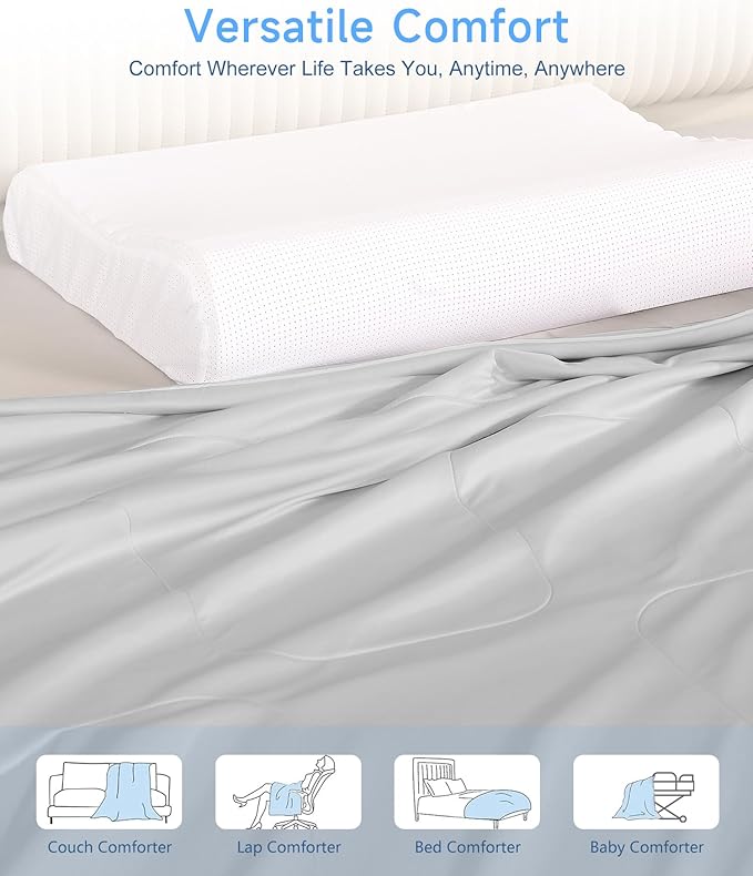Cooling Comforter Queen Size, Summer Cooling Blanket for Hot Sleepers, Breathable and Lightweight All Season Bedding for Night Sweats, Cooling Technology for Hot Nights, 90"x90", Gray