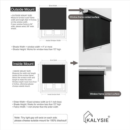 Cordless Roller Shades 100% Blackout Blinds for Windows and Doors, Pull Down Room Darkening Window Shades, Easy to Install for Home and Office, Black, Fixed 75 Inches High, 65 Inches Width
