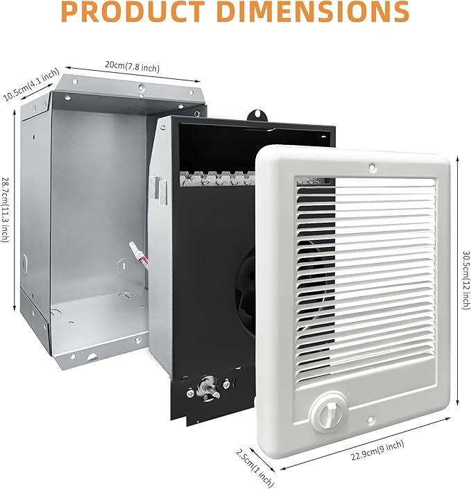 Electric Wall Heater Complete Unit with Thermostat for Indoor Use (Model: CSC152TW, Part: 67506), 5120/3840 BTU, 240/208 Volt, 1500/1125 Watt, White