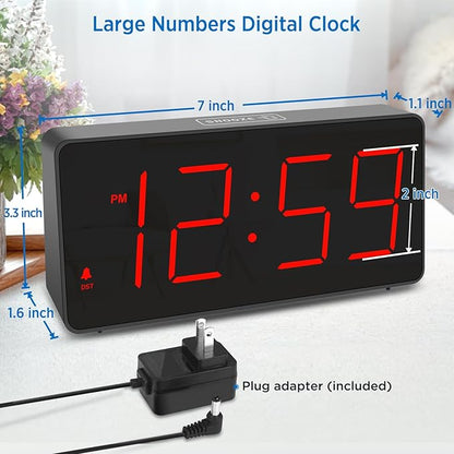 Peakeep Digital Clock, Alarm Clock for Bedrooms with USB Charger Port - Large Big Numbers 5 Brightness for Seniors, Battery Backup, Loud Alarm 5 Volums (Black with Red Digits)
