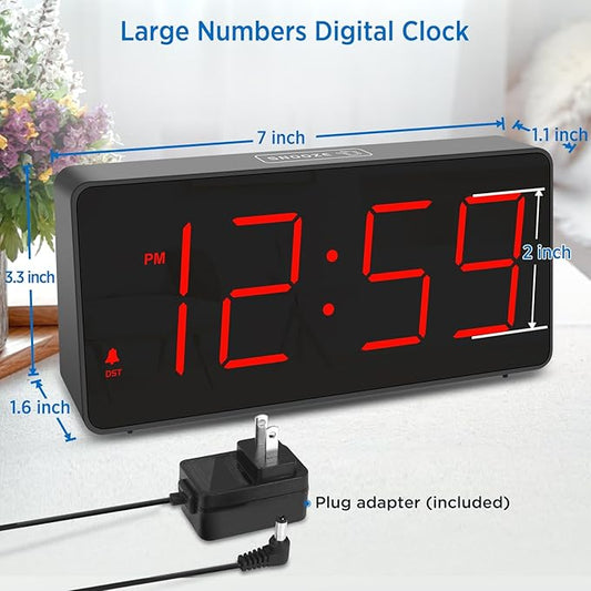 Peakeep Digital Clock, Alarm Clock for Bedrooms with USB Charger Port - Large Big Numbers 5 Brightness for Seniors, Battery Backup, Loud Alarm 5 Volums (Black with Red Digits)