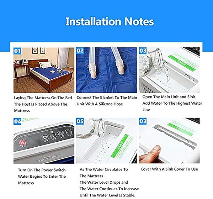 Water Cooled Mattress Pad, Cooling Pad Bed System for Hot Sleepers and Night Sweats, 4 Gears Adjustable, 1.7L Visible Water Tank, Cool Down 3-8℃ Cooling Mattress Pad