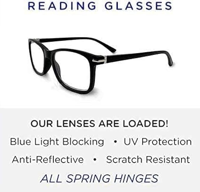 Readerest Blue Light Blocking Reading Glasses Computer Eyeglasses With Thin Reflective Lens, Antiglare, Eye Strain, UV Protection, Stylish For Men And Women (Black, 2.0 Magnification)