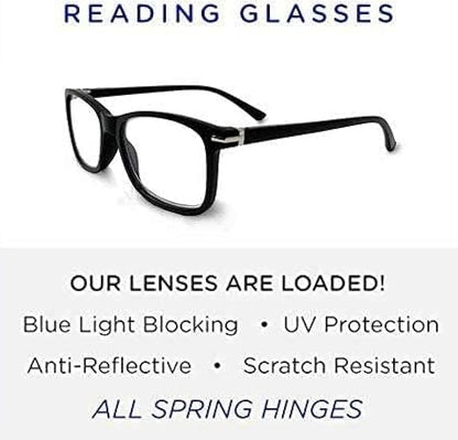Readerest Blue Light Blocking Glasses – Thin Reflective Lens, Anti-Glare Computer Eyeglasses, UV Protection, Eye Strain Relief (Black, 2.25 Magnification)