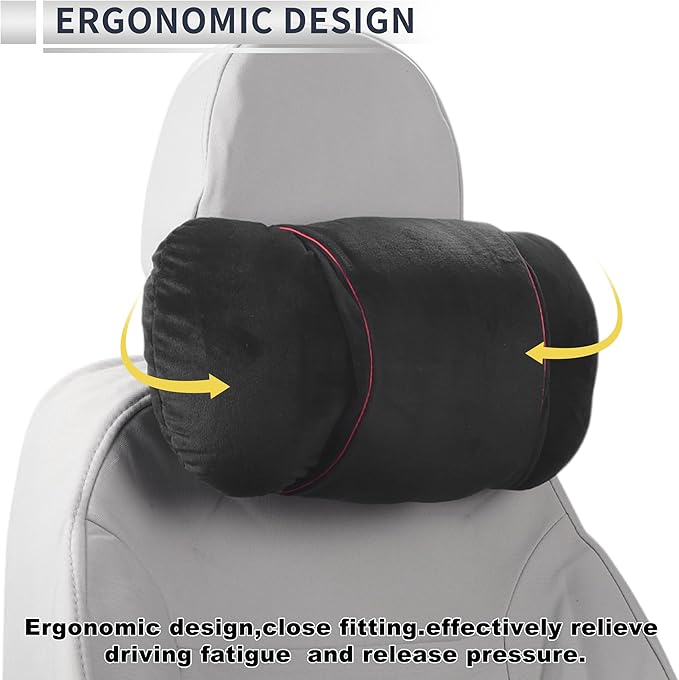 Car Headrest Pillow Ergonomic Comfortable Neck Pillow Neck Support Pillow Flannel, Memory Foam Adjustable Width Black 2 Pcs for Driving Travel