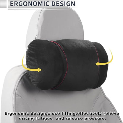 Car Headrest Pillow Ergonomic Comfortable Neck Pillow Neck Support Pillow Flannel, Memory Foam Adjustable Width Black 2 Pcs for Driving Travel