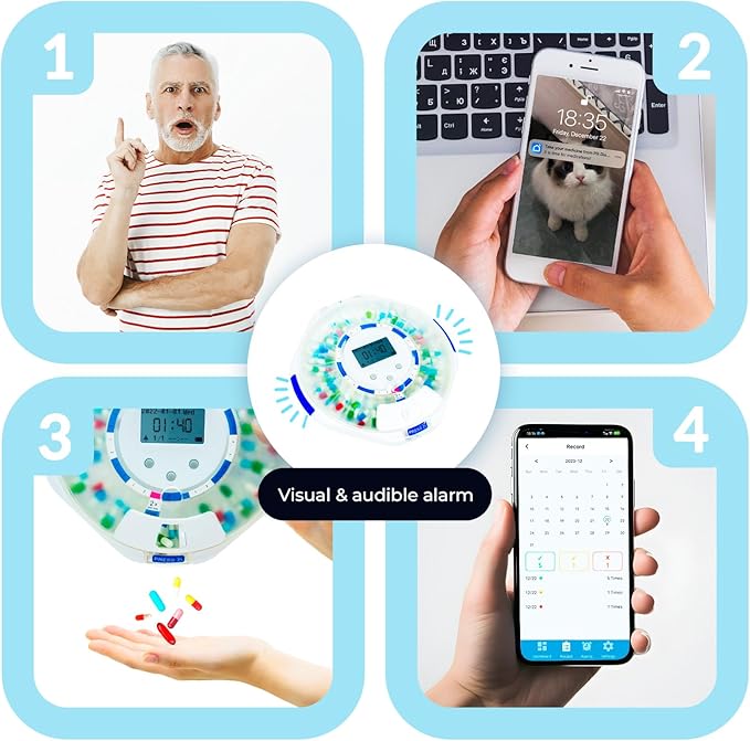 Adamson TimelyMed Smart Pill Dispenser with Alarm - WiFi App Monitoring - 28-Day Medicine Dispenser for Elderly & Alzheimer's Care - Automatic with Lock Key - New Version