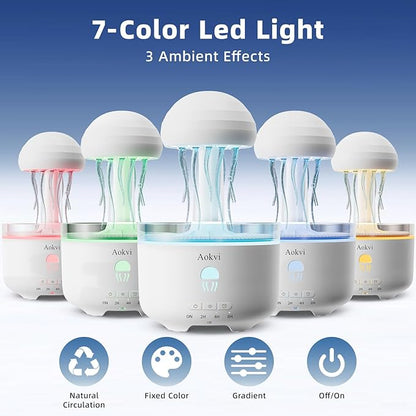 300ML Jellyfish Essential Oil Diffuser, Quiet Aromatherapy Mist Diffusers for Essential Oils, with 7 LED Color Changing Light and Auto-Off Switch, Suitable and Families Humidifiers for Bedroom（White）