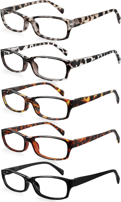 Reading Glasses for Women Men - 5 Pack Blue Light Blocking Spring Hinge Computer Readers Anti Glare UV Eyeglasses