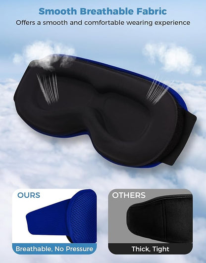 Sleep Mask with Bluetooth Headphones, Removable 3D Contoured Cup, Wireless Eye Mask for Sleep, Sleeping Headphones with Thin Stereo Speakers for Men, Women, Travel, Relaxation - Blue