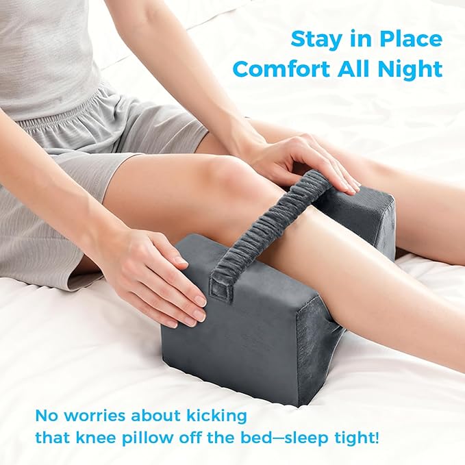 Knee Pillow for Side Sleepers, Memory Foam Leg Pillow with Strap for Side Sleeping, Supportive Elevation Pillow Between Legs for Knee, Ankle Sciatica, Pregnancy, Joint Pain (Gray/Plus)