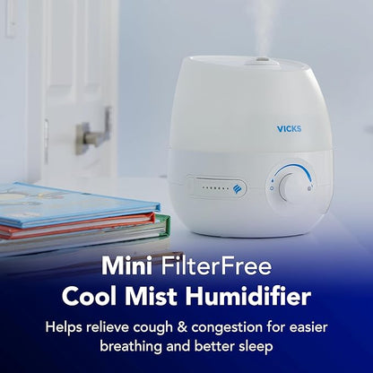 Vicks Mini Filter Free Cool Mist Humidifier, Small Room – Variable Mist Control – Works with Vicks VapoPads