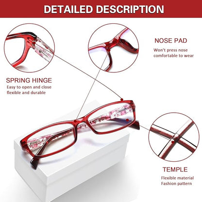 Kerecsen Computer Reading Glasses for Women Blue Light Blocking Glasses for Reading Fashion Pattern Print Eyeglasses for Womens(Mix Color -7, 2.50)