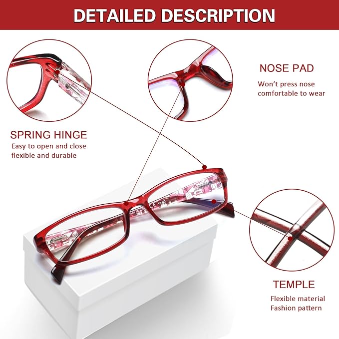 Kerecsen Computer Reading Glasses for Women Blue Light Blocking Glasses for Reading Fashion Pattern Print Eyeglasses for Womens(Mix Color -7, 3.50)