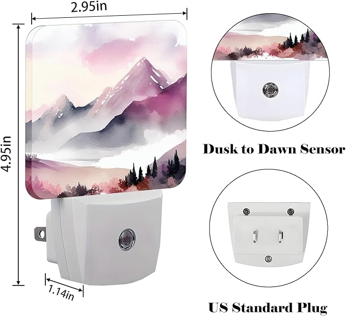 Misty Mountains and Forests Night Light,Plug Into Wall for Boys Girls Bedroom Decorative Square Night Light Lamp 0.5w Sleep Friendly